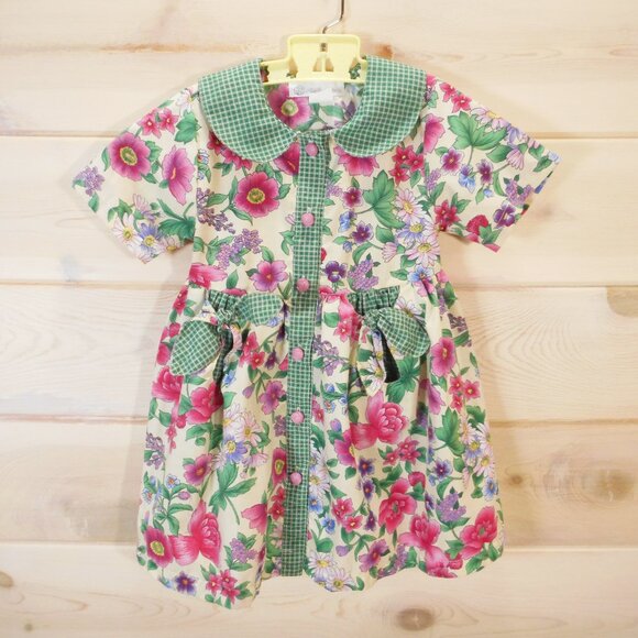 Vintage Rachels Kids Dress Size 5 Floral Button-up Front 90s Collar Garden Party - Picture 1 of 10